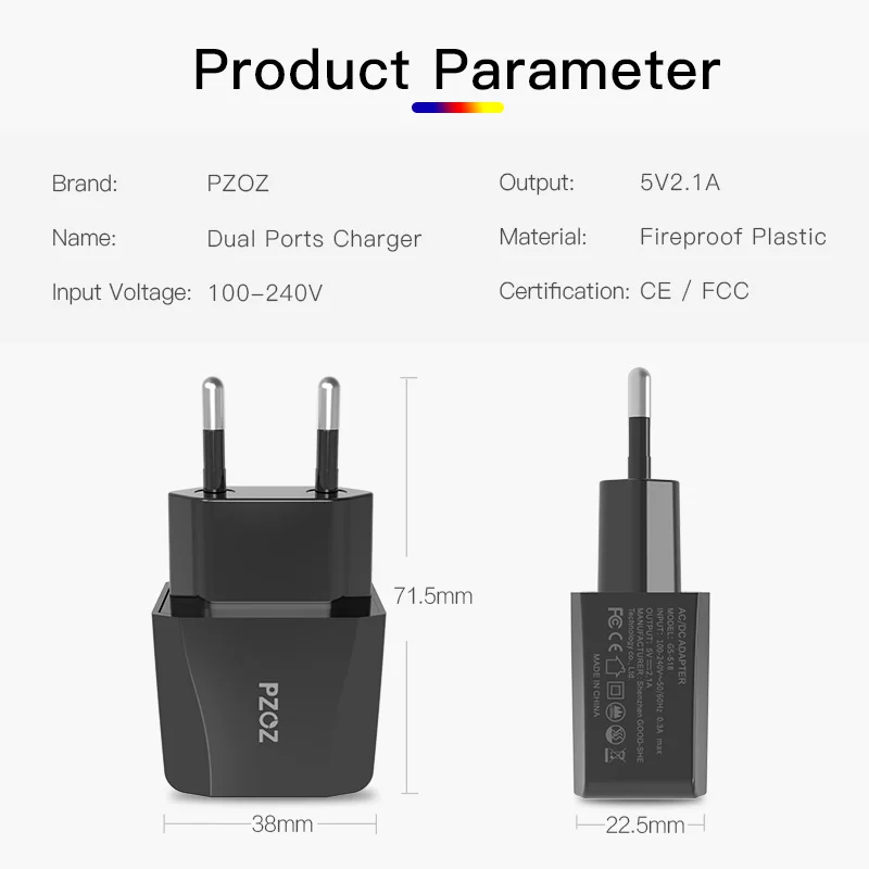 PZOZ Адаптер зарядного устройства с двойным Usb 2a 5v Портативное зарядное устройство для путешествий Usb Smart Mobile Phone Eu Plug для iphone ipad samsung Xiaomi 9