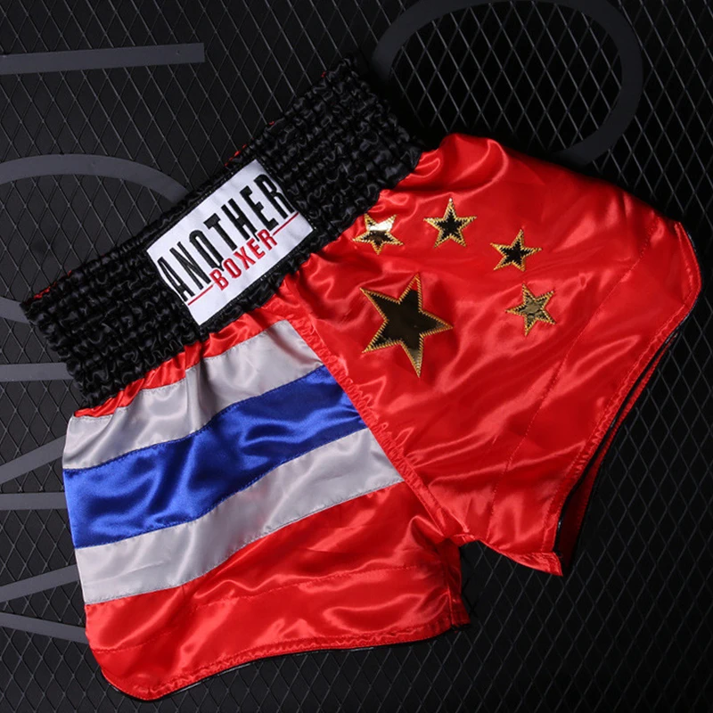 Боксерские Шорты для тайского бокса fightwear синяя и красная звезда на заказ Муай Тай шорты Санда Боевые спортивные Муай Тай боксео