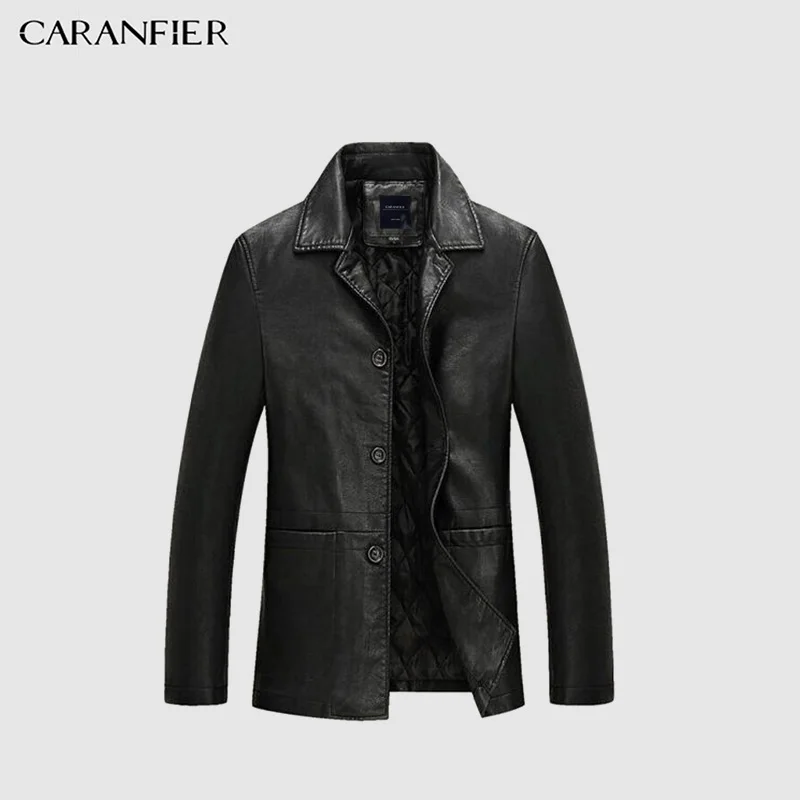 Мужская кожаная куртка CARANFIER зимняя Толстая теплая мотоциклетная из