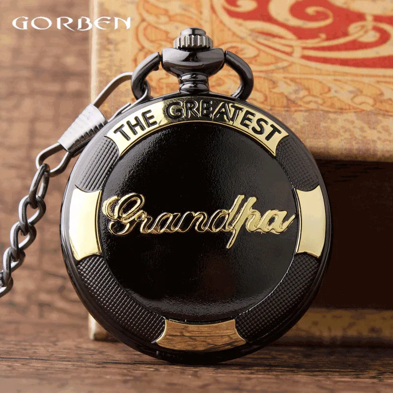 

Big Rough THE GREATEST GRANDPA FOB Chain Old Men Quartz Pocket Watch Steampunk Send to grandpa the best gift Plus GoBox P285-1