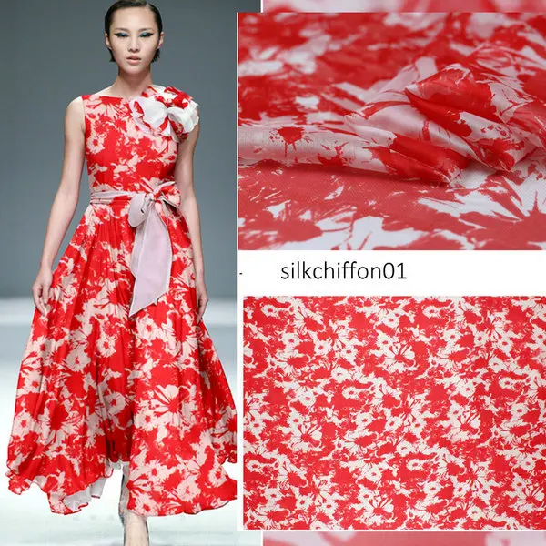 Цифровая печатная шелковая шифоновая ткань для летнего шелкового платья шелковая ткань - Цвет: 1