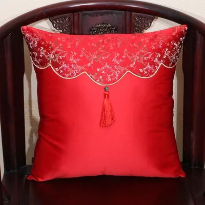 Винтажная китайская наволочка с кисточками в стиле пэчворк, украшение для дивана, рождественского кресла, наволочка, шелковая крышка, Высококачественная задняя подушка - Цвет: red floral