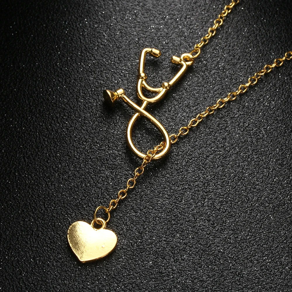 

Newest Medical Doctor Nurse Heart Stethoscope Cardiogram Pendant Chain Necklace Jewelry Pendant Necklaces Collar Chains