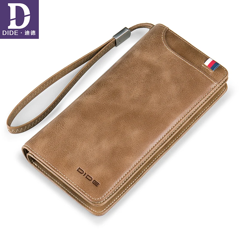 

DIDE England Style Business Long Wallet Clutch Men Genuine Leather Wallet Bag Male Coin Purse Card Holder Ribbon Design