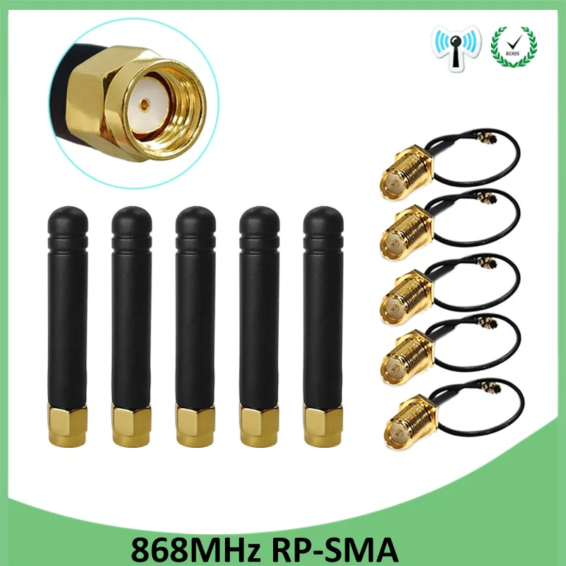 

5pcs 868MHz 915MHz Antenna 3dbi RP-SMA Connector GSM 915 MHz 868 MHz antena antenne +21cm SMA Male /u.FL Pigtail Cable