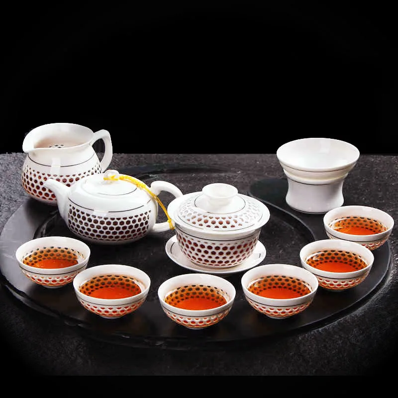 Drinkware 10pcs/sets Exquisite Tea Sets White Tea Cup Teapot Ceramic Gaiwan Tea infuser Kung Fu