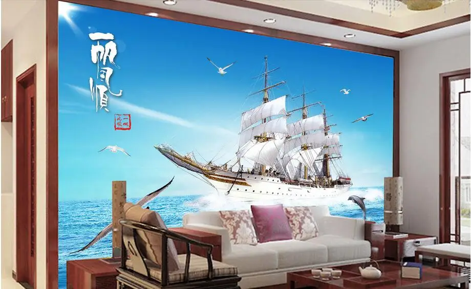 

3d room wallpaper custom mural non-woven wall sticker 3 d beautiful sea plain sailing painting photo wallpaper for walls 3d