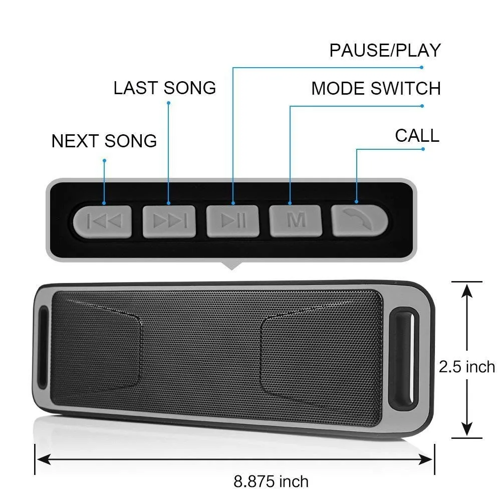 Портативный Bluetooth Динамик Беспроводной стерео с HD аудио и Enhanced Bass встроенный двойной драйвер Поддержка TF FM Hands Free Call