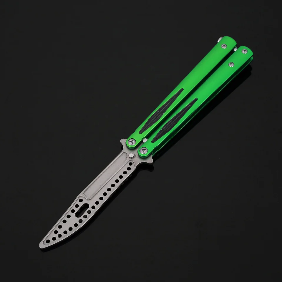 Складной нож-бабочка с заклепками, болты CSGO, тренировочный нож с бабочкой, игровой тренировочный инструмент, складной нож, ручка из алюминиевого сплава - Цвет: Светло-зеленый