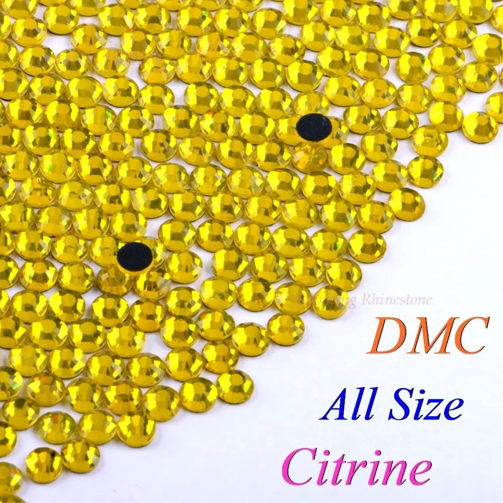 DMC цитрин SS6 SS10 SS16 SS20 SS30 стеклянные кристаллы горячей фиксации Стразы железные Стразы блестящие DIY Одежда с клеем