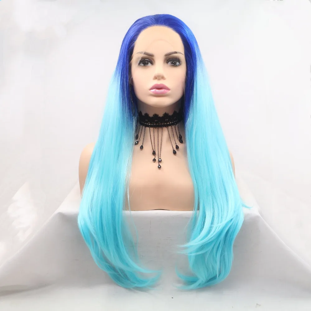 

Marquesha Light Wavy Ombre Blue Synthetic Lace Front Wig Replacement Lace Front Ombre Blue Wig For Women