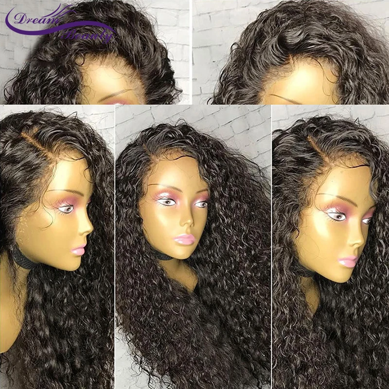 Вьющиеся Синтетические волосы на кружеве человеческих волос парики для Для женщин черный натуральный бразильский человеческих волос