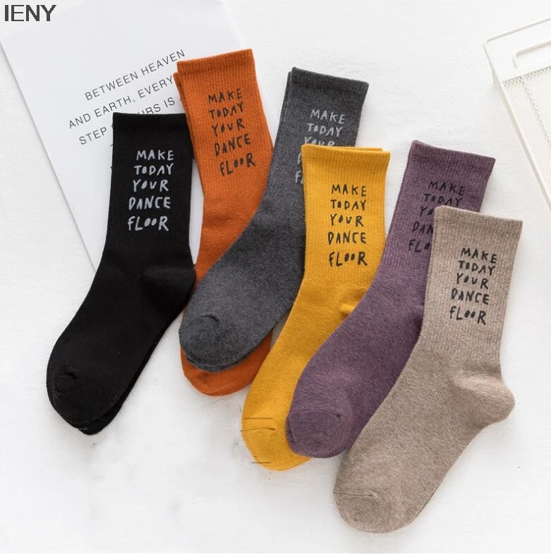 

IENY Autumn and winter new cotton women's socks letter hot stamping personality street wind women's socks