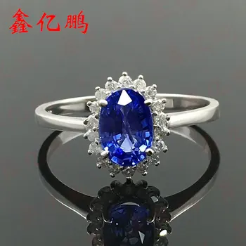 

1 carat natural sapphire ring female diamond 18 k white gold jewellery Diana money