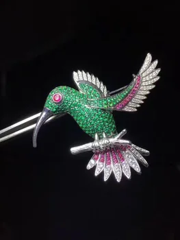 

green color 925 sterling silver with cubic zircon bird brooch pins fine women jewelry free shipping