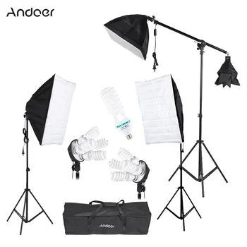 

Andoer Photography Studio Light Lighting Tent Kit with 45/135W Bulb Softbox Bulb Socket Cantilever Stick Light Stand
