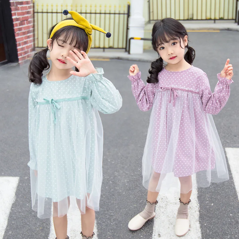 

Girls Dress In Kids Clothes Dot Long Sleeve Dress For Girls Clothing Child Costume Baby Girl Clothing Teenager School Daily Wear