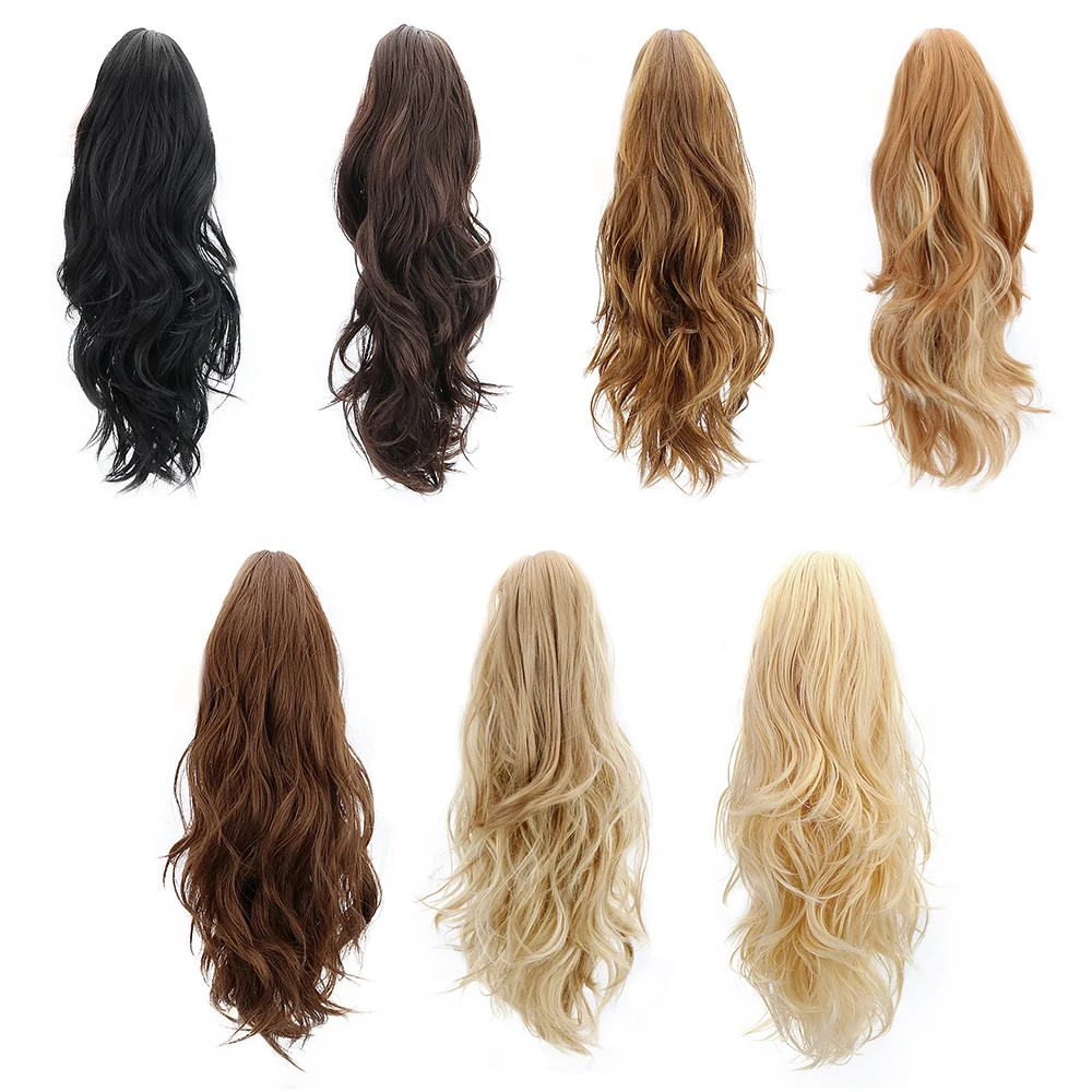 Synthetic Claw Clip On Ponytail Extensions Hair Pieces Long Wave Clip
