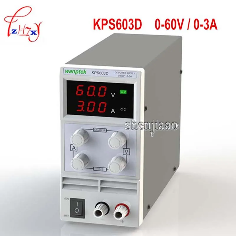 

KPS603D Adjustable display of double-precision protection function A DC LED Power switch 0-60 V / 3A 110 V-230 V 0.1 V / 0.01A E