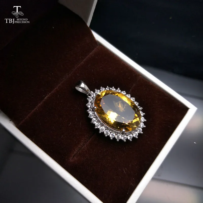 

TBJ,Big natural Brazil Citrine Gemstone pendant diana design in silver for engagement wedding anniversary gift with jewelry box