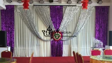 White Color Wedding Backdrop With Silver And Purple Sequin Swag Drape Wedding Curtain 3M*6M