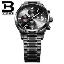 БИНГЕР Мужчины Роскошные Кварцевые Часы Из Нержавеющей Стали Мода Кожаные Водонепроницаемые Светящиеся Спортивные Часы Relogio Masculino