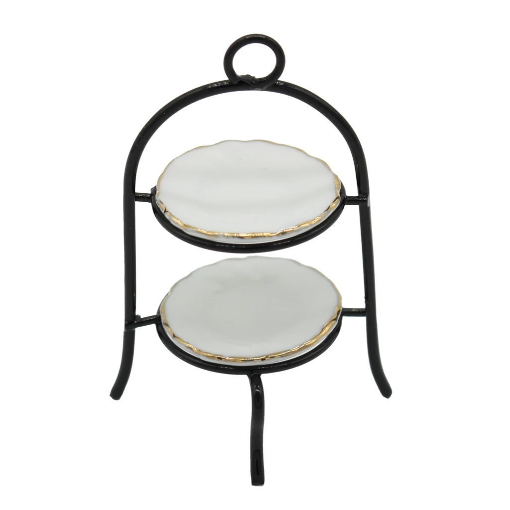 Dollhouse Miniature 2.4' Tall Cake Stand with 2*Plates Furniture Decoration
