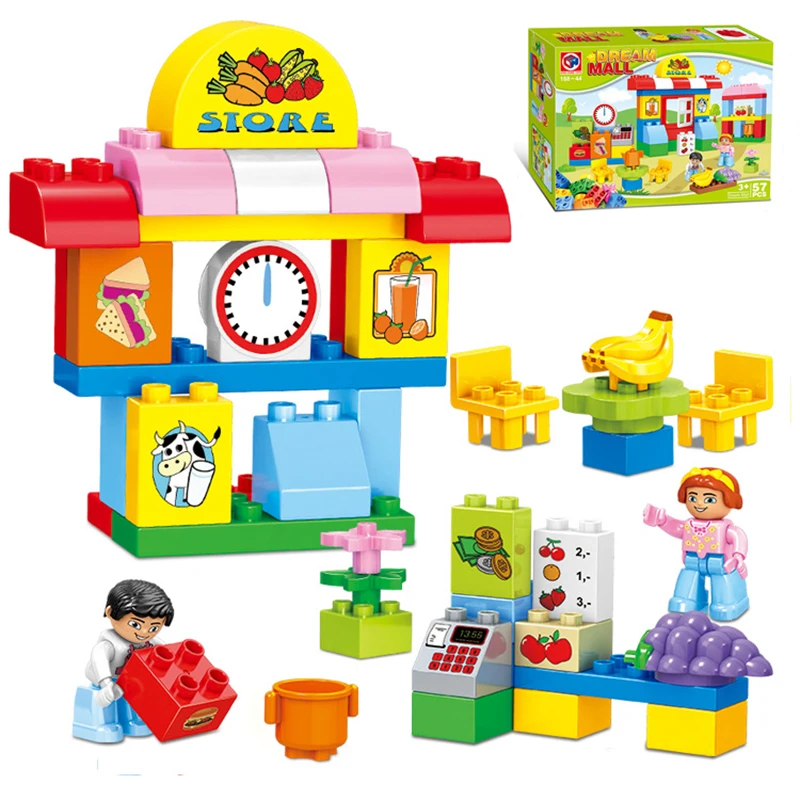 57pcs legoeINGlys Duplo City Mall Supermarket Fruit Store Building