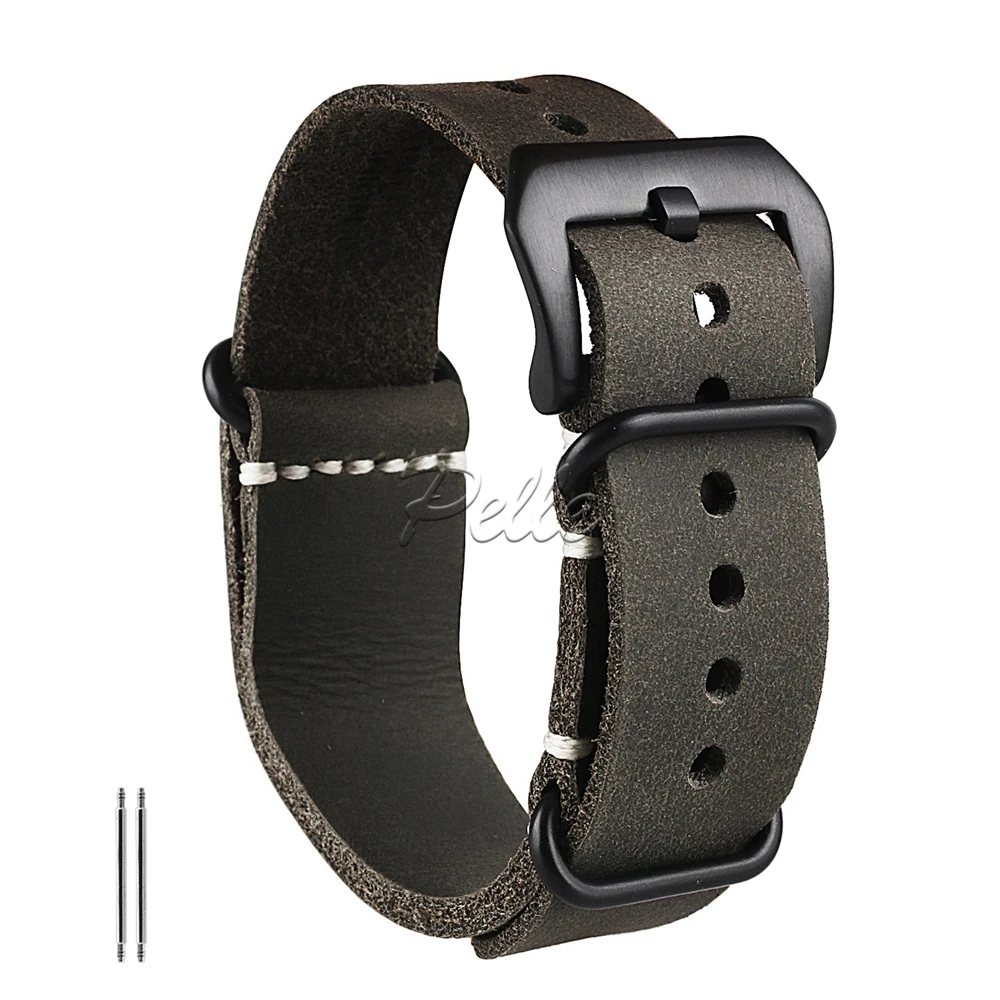 

Pelle 20mm Retro Green Crazy Horse Leather Strap Black Buckle Leather Watch Band With Double Sides Leather Watch Strap
