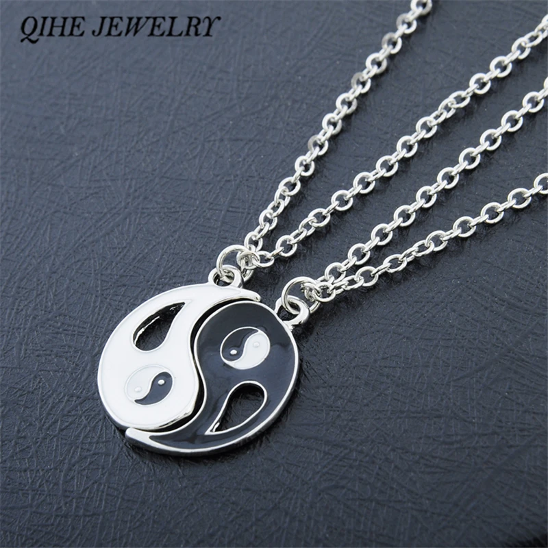 

QIHE JEWELRY 2P Friends Couples Alloy Taiji Charm Pendant Necklaces Set for Lover Valentine Gift Fashion Jewelry Men Women