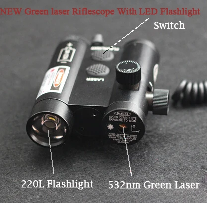 

Pistol Tactical 532nm Green laser riflescope hunting Sight Scope with 220L LED flashlight Switch Button For Rifle Pistol Gun