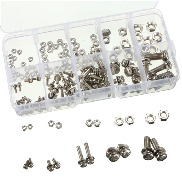 160pcs M2 M2.5 M3 M4 M5 Steel Screws SEM Phillips Pan Head Nuts Assortment Kit