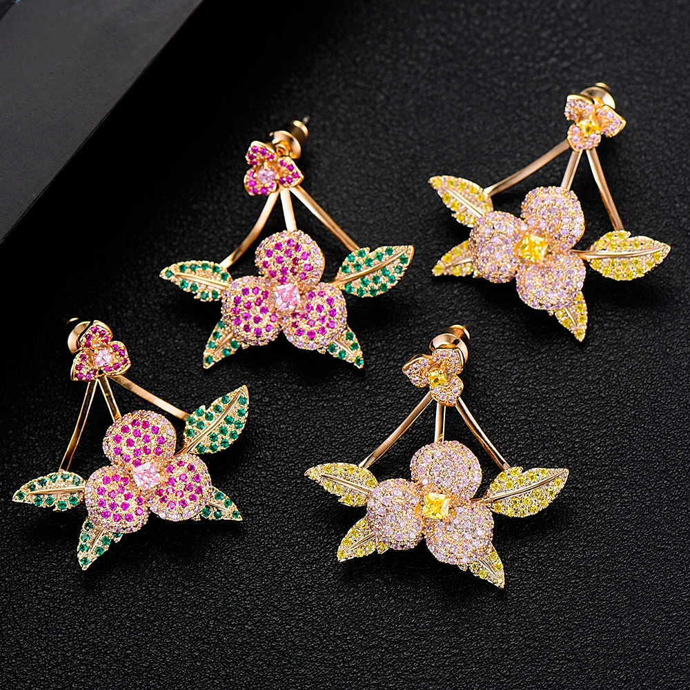 GODKI 31 мм трендовые Роскошные весенние серьги-гвоздики с цветком для женщин Свадебные серьги с кубическим цирконием и кристаллами Дубай