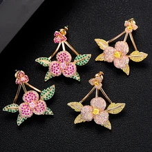 GODKI 31 мм трендовые Роскошные весенние серьги-гвоздики с цветком для женщин Свадебные серьги с кубическим цирконием и кристаллами Дубай