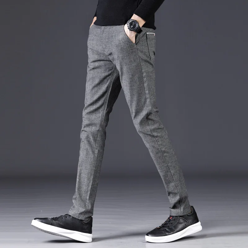 

Autumn Winter Men Casual Pants Cotton Business Fashion Slim Sanding Elasticity Trousers Male Brand Clothes Grey Black Blue
