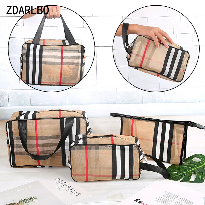 

PVC Waterproof Female Make up Bag Transparent Plaid Woman Cosmetic Bag Travel Organizer Toiletry Bags Portable Storage Case