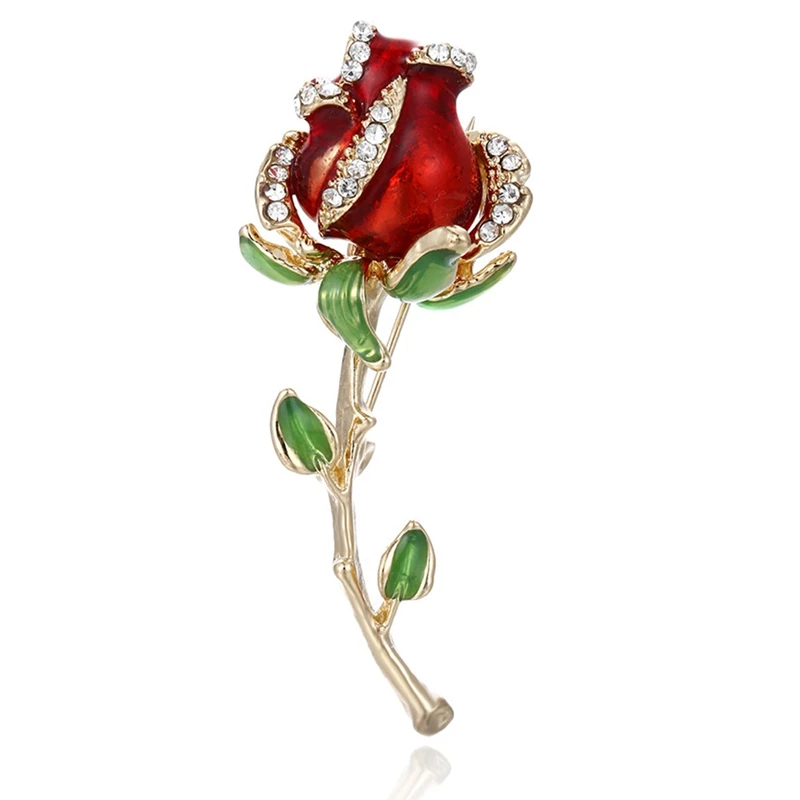 Rhinestone Enamel Red Rose Brooches