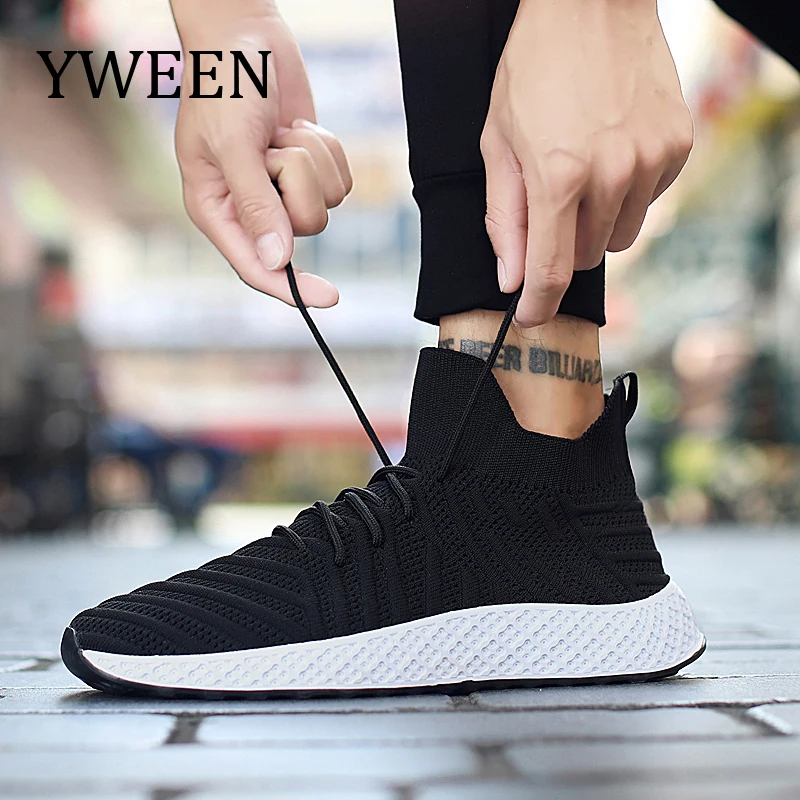 

YWEEN Popular Sneakers Men Knit Upper Breathable Casual Shoes Men High Top Shoes For Men