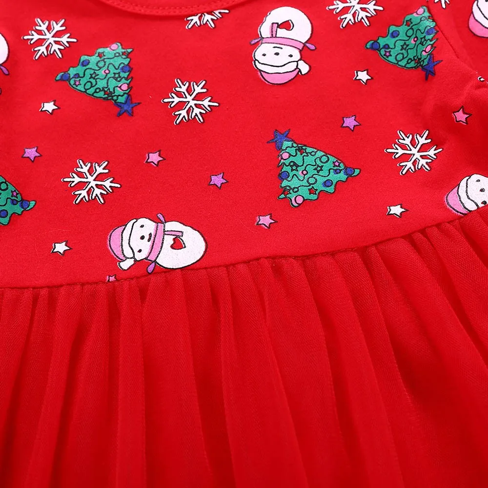 Лидер продаж, для маленьких детей для маленьких девочек, длинный рукав, Платье с изображением снеговика Платье с принтом Рождественская одежда; Прямая поставка; одежда для малышей