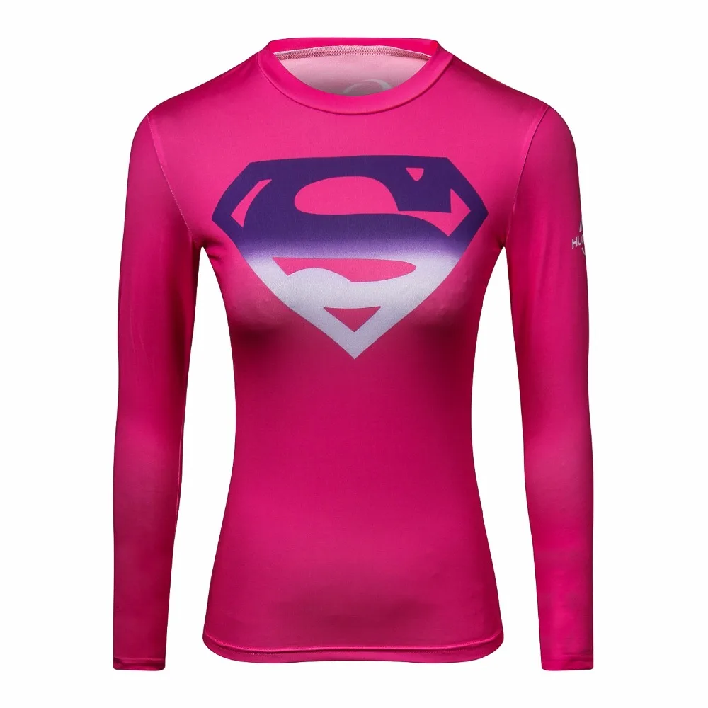 Компрессионная рубашка Супермен 3D Футболка с принтом для женщин реглан с длинным рукавом Косплей Костюм быстросохнущая фитнес тонкая одежда Топы