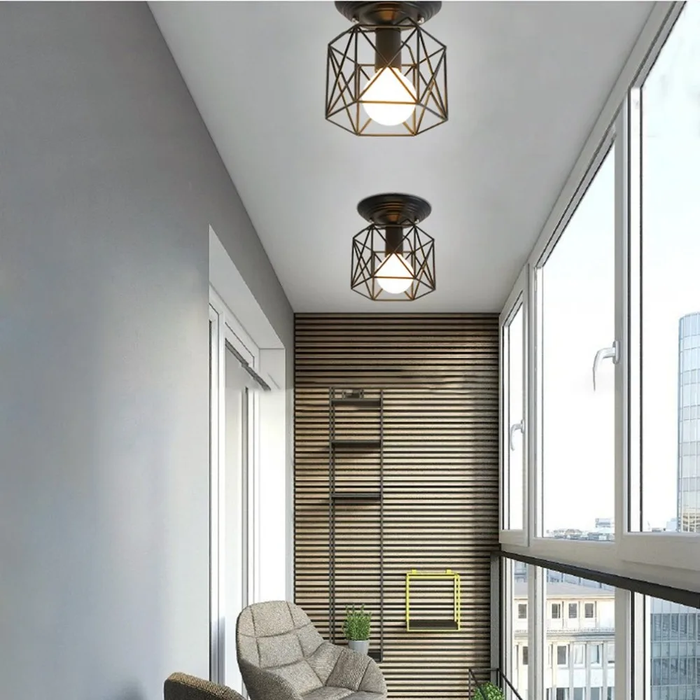 Vintage Retro Loft Nordic Iron Ceiling Lights Lamp Led Ceiling Lamp Iron Cage Fixtures Home Lighting Decor