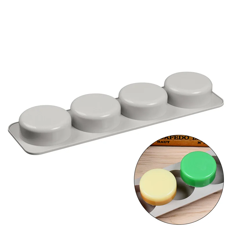 

4 Cavity Silicone Soap Mold Bar Bake Molds Round Shape Mould Soap Making Tools DIY Handmade Craft