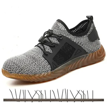 

2019 New Breathable Mesh Safety Shoes Men Light Sneaker Indestructible Steel Toe Soft Anti piercing Work Boots Plus size 36 48-i