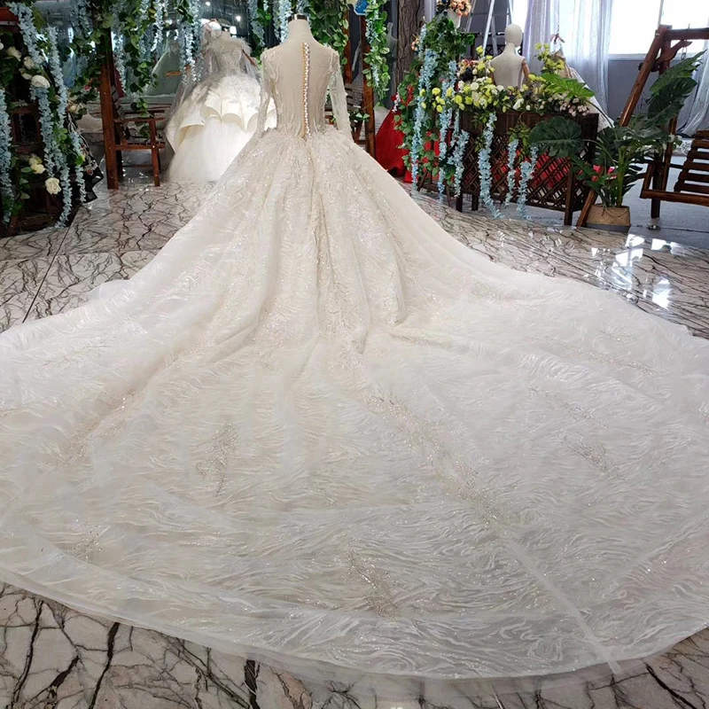 HTL484 Кружева Свадебные платья с вуалью О-образным вырезом длинный рукав аппликация бальное платье Свадебные платья vestido de novia de encaje