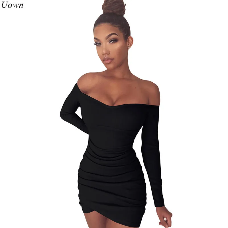 Black long sleeve off the shoulder bodycon dress sizes
