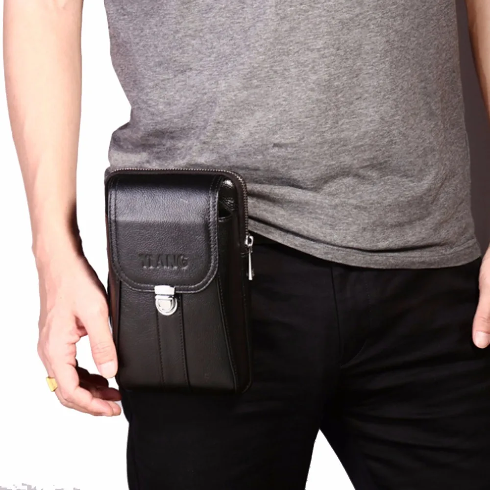 Men's Leather Cell Mobile Phone Case Messenger Shoulder Cross Body Belt Bag Men Fanny Waist Hook Pack