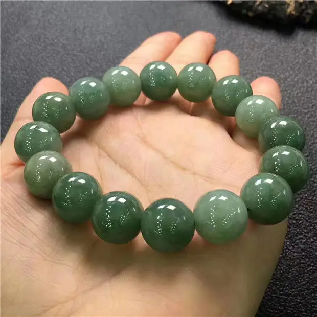 

Natural green apple color jade agate round big beads Men bracelet 13.8mm AAA