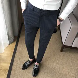 Модная Корейская версия тренда 2018 Осень Новые тонкие повседневные брюки молодежные английские облегающие брюки полосатые брюки