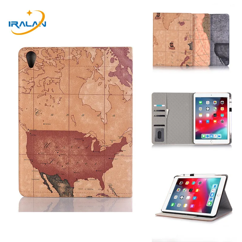 

World Map Stand Folding Flip Smart Case For iPad Pro 11 2018 PU Leather Protective Cover For Apple New iPad Pro11 inch+Film+Pen