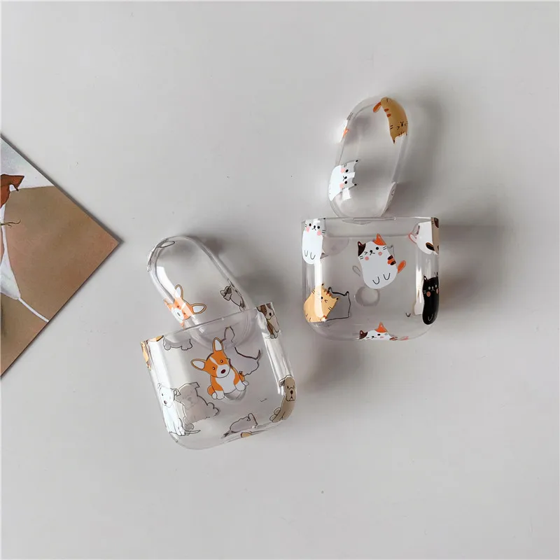 

cartoon cat and dog PC hard Case For Apple AirPods Charging Box Bluetooth earphone Transparent Protective Cover for AirPods case